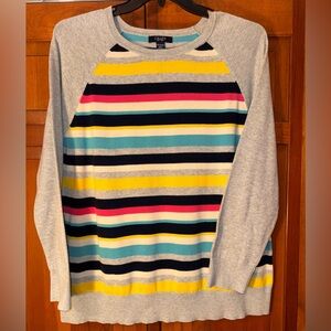 Chaps Gray Sweater with Colored Stripes Womens 2X
